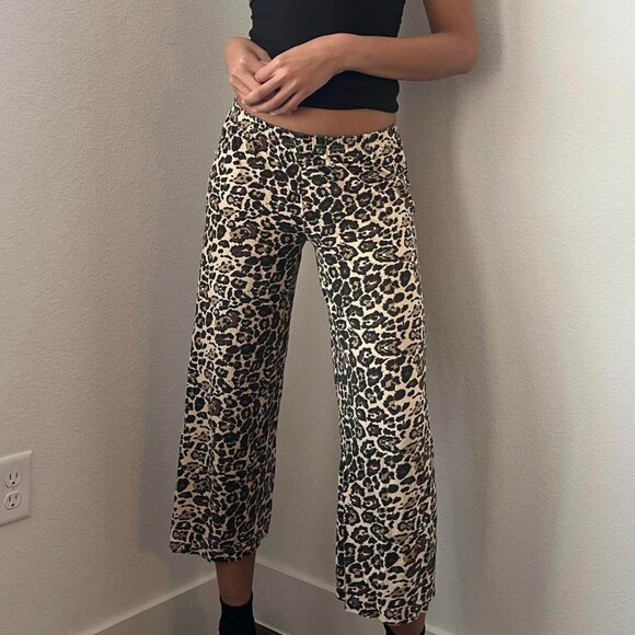 Leopard print tan and brown wide-leg pants, Sz. M - Picture 1 of 7